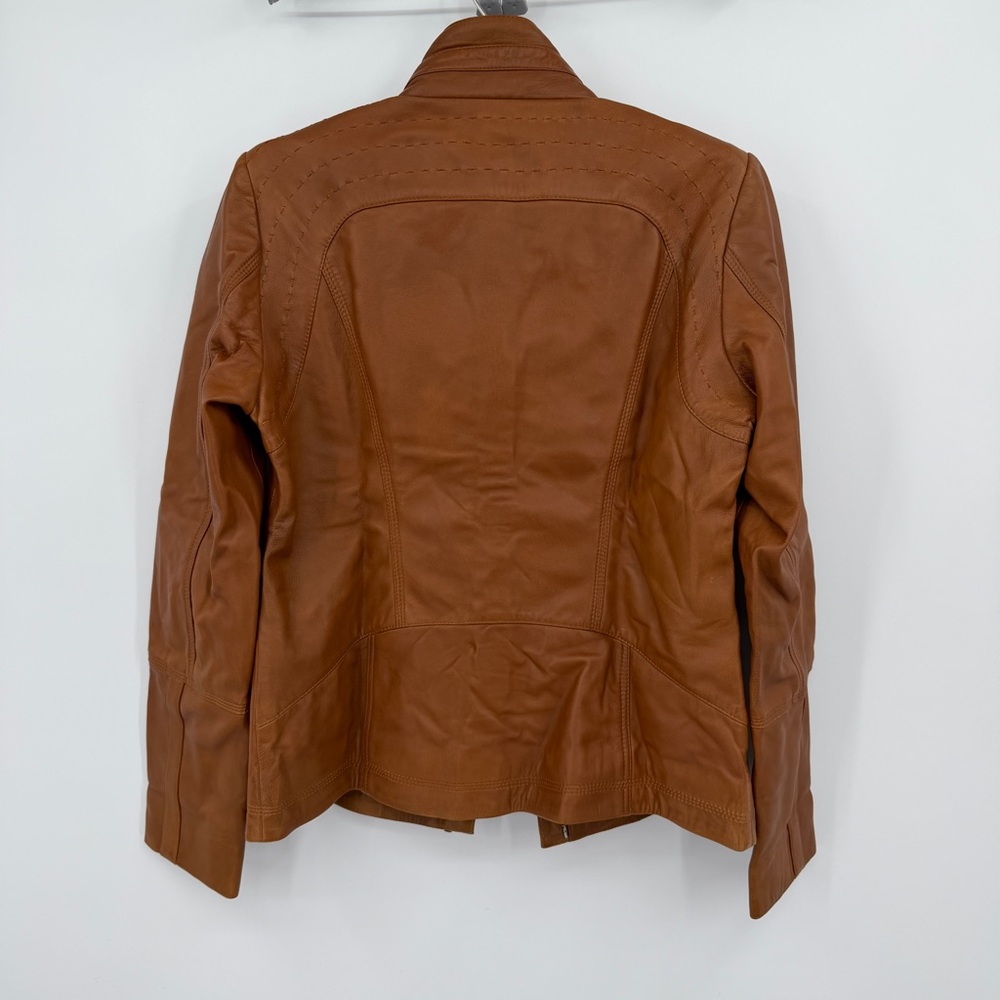 Quince 100% Leather Stand-Collar Jacket size M Women's in Cognac Brown Full Zip - Picture 16 of 16